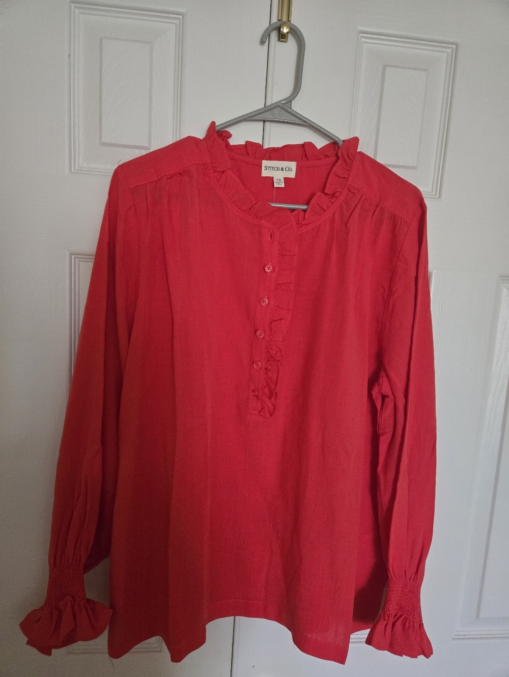 Stitch & Co. Women's Red Ruffle-Neck Blouse